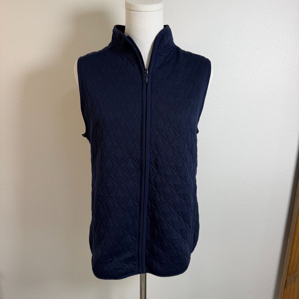 Lands End Womens XS Navy Blue Quilted Full Zip Stretch Vest Diamond